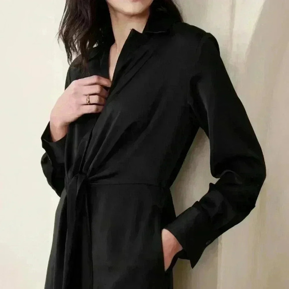 BANANA REPUBLIC SATIN TIE-FRONT MIDI SHIRTDRESS - Picture 3 of 10
